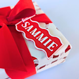 "Personalized Swiggle Gift Tag" - Holiday Gift Tags in brass by Corduroy Effect