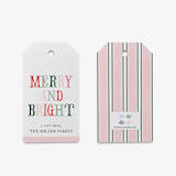 "Personalized Merry and Bright Christmas Gift Tags (Set of 24)" - Holiday Gift Tags in pink by Liesel Anne