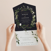 "Greenery Crown" - Savvy Wedding Invitations in Navy by Susan Moyal - Foil Interior