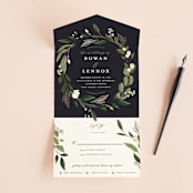 "Greenery Crown" - Savvy Wedding Invitations in Navy by Susan Moyal - Open