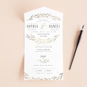 "Gilded Leaves" - Savvy Wedding Invitations in Classic White by Kelly Schmidt - Open