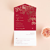 "Double Peony" - Savvy Wedding Invitations in Ruby by Janean Hinger - Open