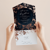 "Pressed Flowers" - Savvy Wedding Invitations in Navy by Phrosné Barwood - Foil Interior