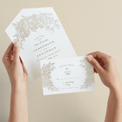"Engraved Flowers" - Savvy Wedding Invitations in Cotton by Phrosné Barwood - Animated View