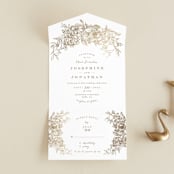 "Engraved Flowers" - Savvy Wedding Invitations in Cotton by Phrosné Barwood - Open
