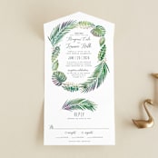 "Tropical Foliage" - Savvy Wedding Invitations in Fern by Hooray Creative - Front Open