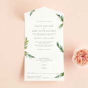 "Simple Pine Branches" - Savvy Wedding Invitations in Vanilla by Mere Paper - Front Open