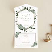 "Succulent Surround" - Savvy Wedding Invitations in Cloud by Susan Moyal - Front Open