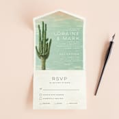 "Postcard from the Desert" - Savvy Wedding Invitations in Sunset by Pink House Press - Front Open