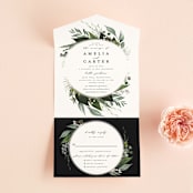 "Natures Greens" - Savvy Wedding Invitations in Ivory by Susan Moyal - Front Open