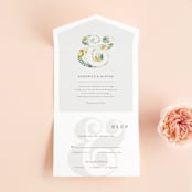 "Floral Ampersand" - Savvy Wedding Invitations in Mustard by Hanna M - Front Open