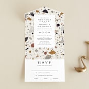 "Terrazzo Frame" - Savvy Wedding Invitations in Mustard by Amy Payne - Front Open