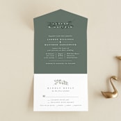 "Falling Branch" - Savvy Wedding Invitations in Eucalyptus by Amy Kross - Front Open