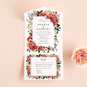 "Peonies Forever" - Savvy Wedding Invitations in Coral by Susan Moyal - Front Open