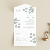 "Silver Dollar Eucalyptus" - Savvy Wedding Invitations in Silver Dollar by Shannon Chen of Four Wet Feet Studio - Front Open