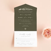 "into the mountains" - Savvy Wedding Invitations in Olive by Helen Halik - Front Open