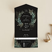 "Forest Crest" - Savvy Wedding Invitations in Obsidian by Alethea and Ruth - Front Open