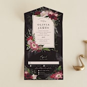 "Midnight Botanicals" - Savvy Wedding Invitations in Cranberry by Susan Moyal - Front Open
