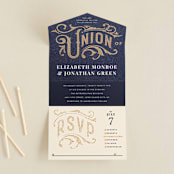 "Mosaic" - Savvy Wedding Invitations in Navy by GeekInk Design - Front Open