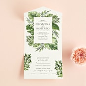 "Tropical Vows" - Savvy Wedding Invitations in Jade by Chris Griffith - Front Open