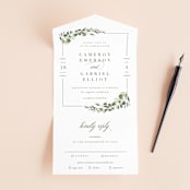 "Ensconce" - Savvy Wedding Invitations in Leaf by Kristie Kern - Front Open