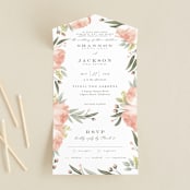 "Peony Wreath" - Savvy Wedding Invitations in Peach by Joanna Griffin - Front Open