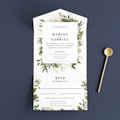 "Enchanted Greenery" - Savvy Wedding Invitations in Frost by Susan Moyal - Front Open