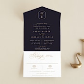 "Monogram a la Mode" - Savvy Wedding Invitations in Midnight by Hooray Creative - Front Open