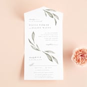 "Whispered Leaves" - Savvy Wedding Invitations in Leaf by Kristie Kern - Front Open