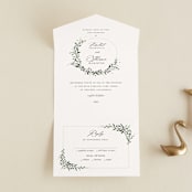 "Green Wreath" - Savvy Wedding Invitations in Champagne by Lori Wemple - Front Open