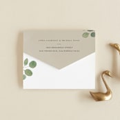 "Modern Leaves" - Savvy Wedding Invitations in Smoked by Shannon Chen of Four Wet Feet Studio - Closed