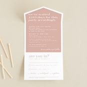 "Party Accordingly" - Savvy Wedding Invitations in Blush by Hudson meet Rose - Front Open