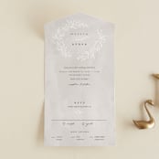 "Winter Wreath" - Savvy Wedding Invitations in Fog by Pixel and Hank - Front Open