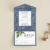 "Mediterranean Tiles" - Savvy Wedding Invitations in Ocean by GeekInk Design - Front Open