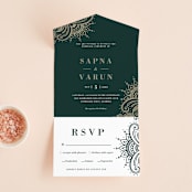 "Engraved Paisley" - Savvy Wedding Invitations in Cardamom by Oma N. Ramkhelawan - Front Open