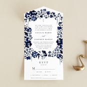 "brushstrokes in bloom" - Savvy Wedding Invitations in Indigo by Angela Marzuki - Front Open