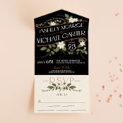 "Vintage Print" - Savvy Wedding Invitations in Licorice by GeekInk Design - Front Open