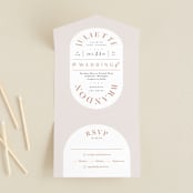 "Center Crest" - Savvy Wedding Invitations in Sweet Potato by Alethea and Ruth - Front Open