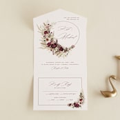 "Dried Floral Wreath" - Savvy Wedding Invitations in Cabernet by Erin Deegan - Front Open