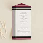 "Holiday Tartan" - Savvy Wedding Invitations in Cranberry by Erin Deegan - Front Open