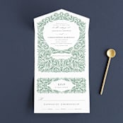 "Ornate" - Savvy Wedding Invitations in Sage by Jen Owens - Front Open