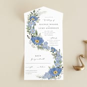 "Botanical Swag" - Savvy Wedding Invitations in Periwinkle by Susan Moyal - Front Open