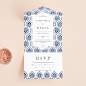 "Calcutta Stamp" - Savvy Wedding Invitations in Azure by Oma N. Ramkhelawan - Front Open
