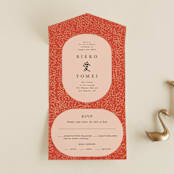 "Japanese Fabric" - Savvy Wedding Invitations in Persimmon by Becky Nimoy - Front Open