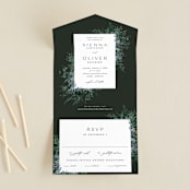 "Juniper" - Savvy Wedding Invitations in Emerald by Kate Ahn - Front Open