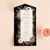 "Peonies & Sage" - Savvy Wedding Invitations in Fawn by Susan Moyal - Front Open