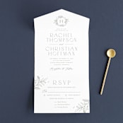 "Simple Crest" - Savvy Wedding Invitations in Sage by Kristen Smith - Front Open