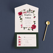 "Rose Garden" - Savvy Wedding Invitations in Magenta by Leah Bisch - Front Open