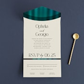 "Spectrum" - Savvy Wedding Invitations in Teal by Heather Schertzer - Front Open