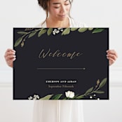 "Greenery Crown" - Large Signs in Navy by Susan Moyal - With Person for Scale